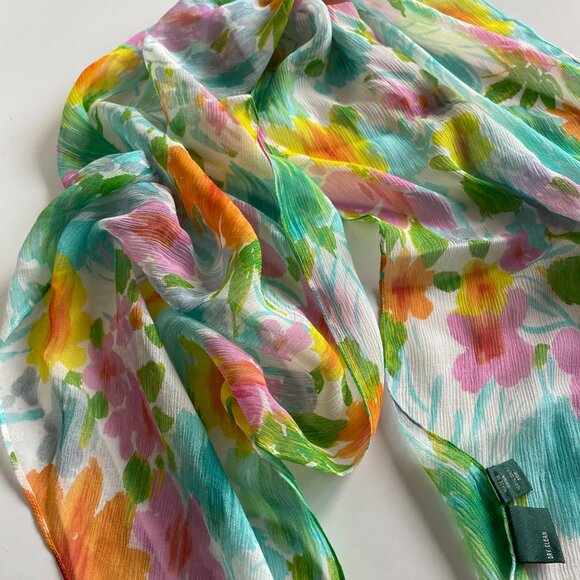 Lauren Ralph Lauren Blue Green Pink Spring Floral 100% Silk Oblong Scarf 66" - Picture 3 of 6